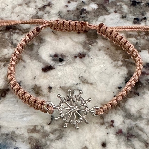 Nautical Braided Cord Bracelet with Crystals Tan Adjustable - Picture 3 of 4